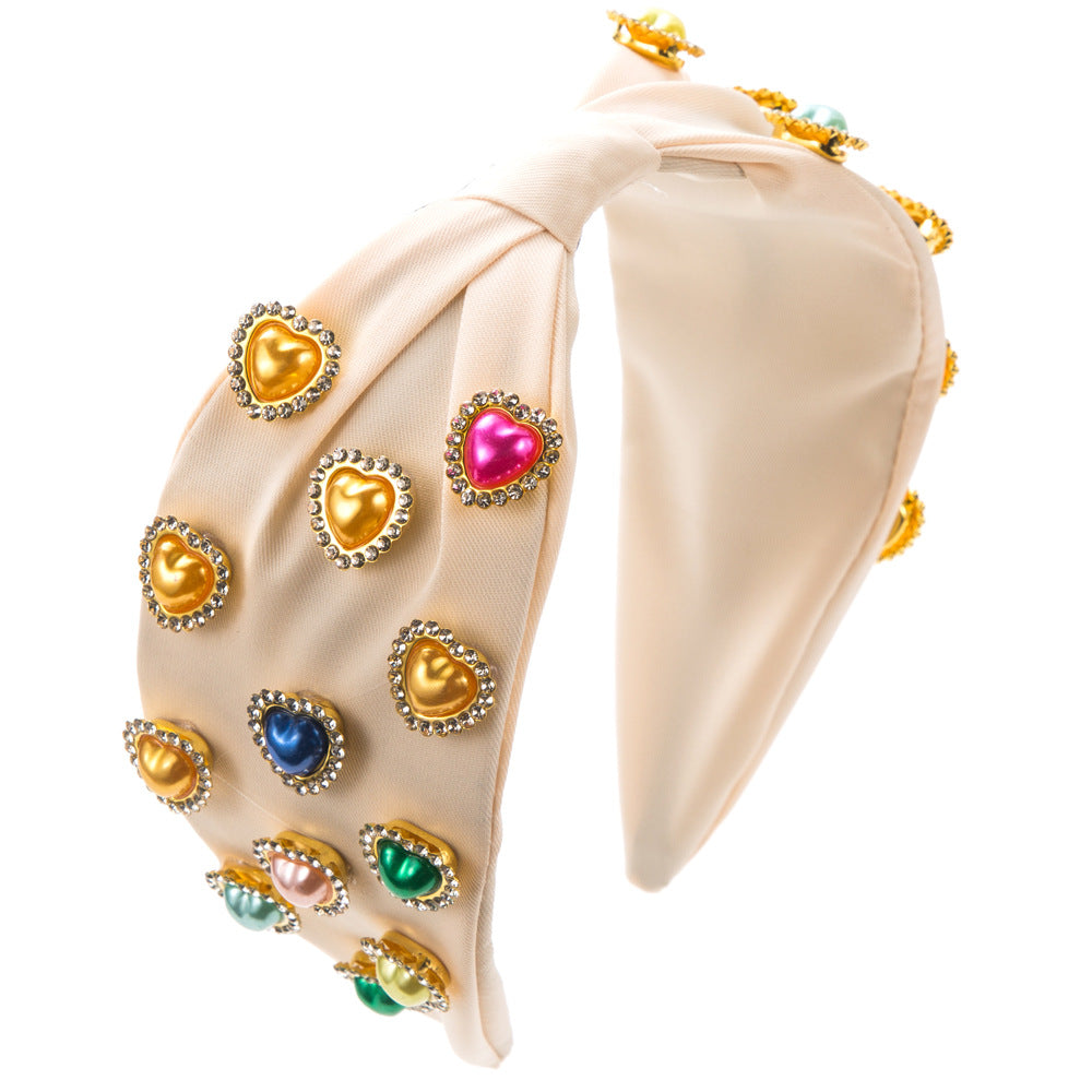 Wholesale Valentine's Day Fabric Colorful Love Pearl Set Diamond Hair Hoops